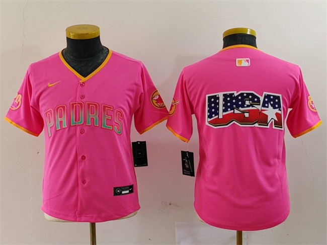 Youth San Diego Padres Team Big Logo Pink Stitched Baseball Jersey Youth San Diego Padres Team Big Logo Pink Stitched Baseball Jersey